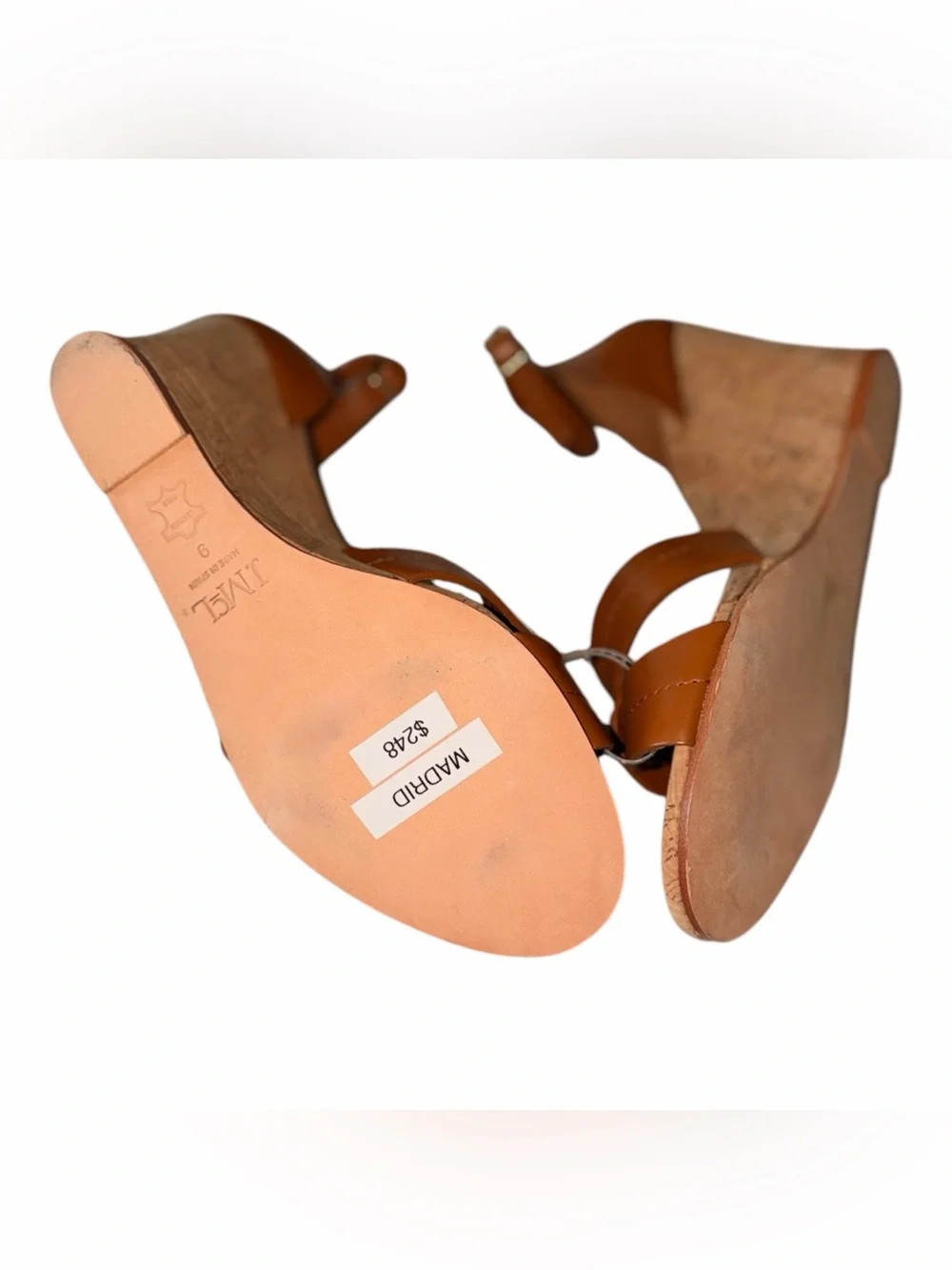 NEW $248 J. McLaughlin Madrid Leather Wedge Sandals Brown SZ-9